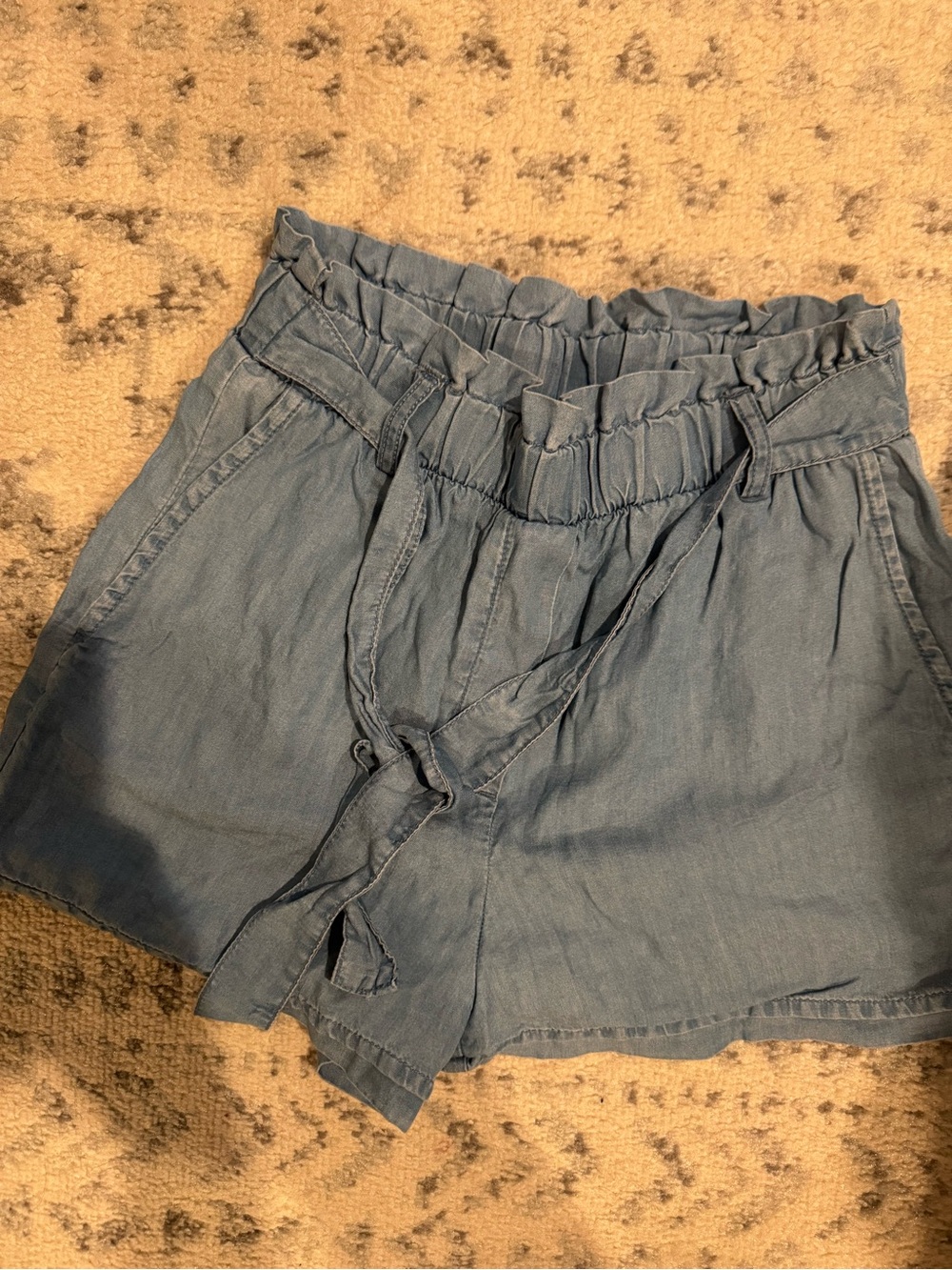 Light Blue Paperbag Waist Women's Shorts
